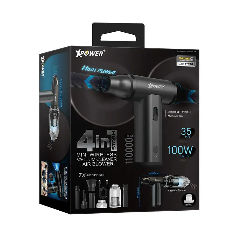 Xpower Mini Wireless Vacuum Cleaner + Air Blower Storm 4 In 1 - Black - Tashqila Xpower Mini Wireless Vacuum Cleaner + Air Blower Storm 4 In 1 - Black - Tashqila
